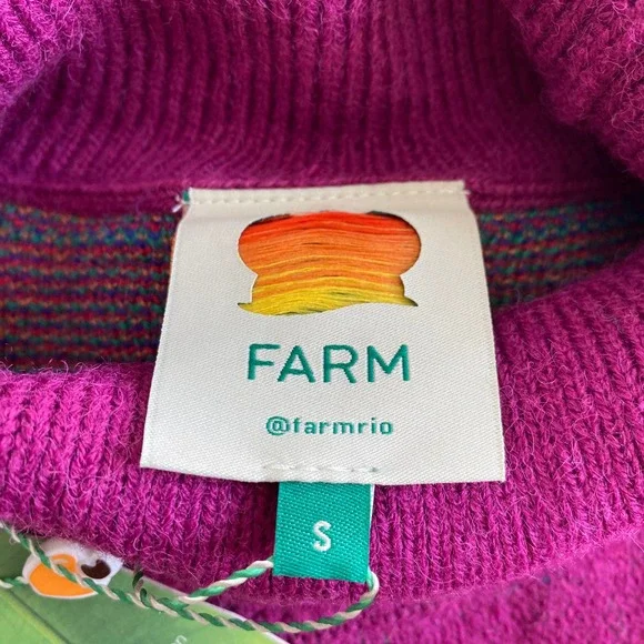 NWT FARM RIO Rainbow Wild Hearts Sweater Dress Bubble Sleeve Mock Neck Mini S - Picture 3 of 14